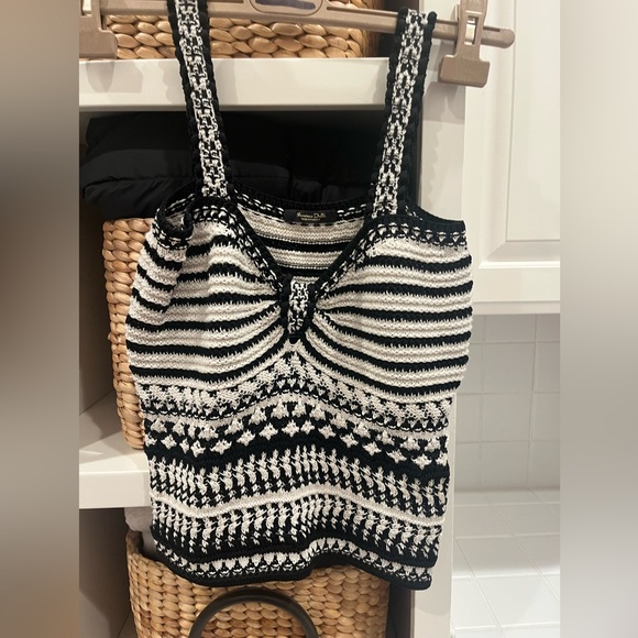 Massimo Dutti Striped Black and Cream Knit Top - Picture 1 of 5